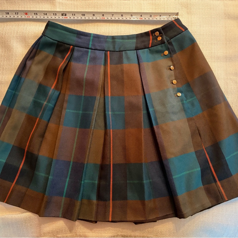 Tommy Hilfiger Teal and Brown‎ Plaid Pleated Mini Skirt - Picture 7 of 8
